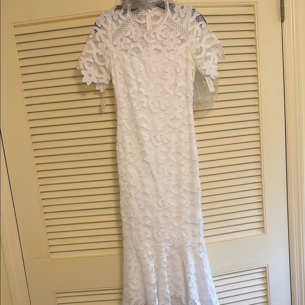 Cream Sheath Dress with Flutter Sleeves and Mock Neck